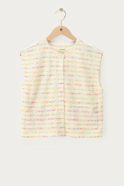 White gilet with multicoloured stripes