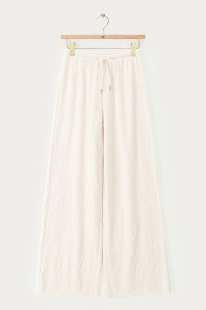 Wit gebreide wijde jacquard broek