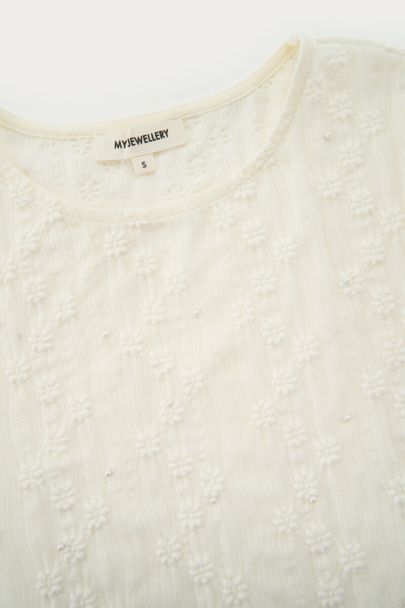 Witte kanten top met imitatieparels
