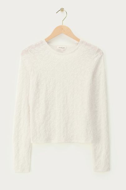 Witte kanten top met ronde hals