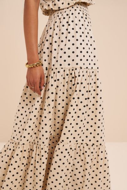 Jupe longue blanche &agrave; pois