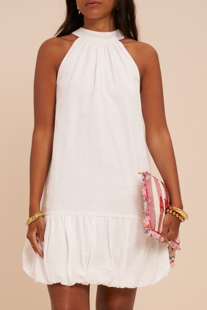 Robe col halter blanche à volants