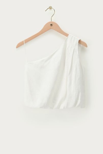 Witte one-shoulder top gedrapeerd