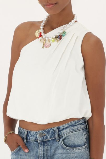 White one-shoulder top draped
