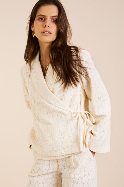 Witte oversized blazer met kant