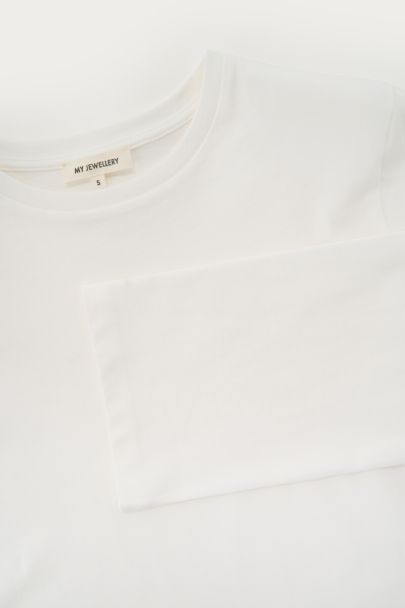 Wit oversized T-shirt met lange mouwen en schoudervulling