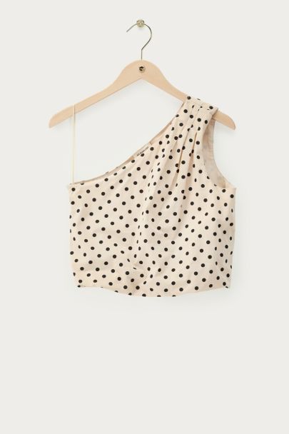 Top ballon asym&eacute;trique blanc &agrave; pois 