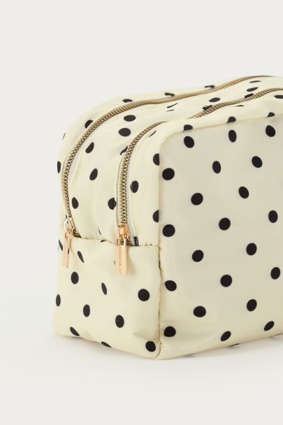 Witte polkadot toilettas met dubbele rits