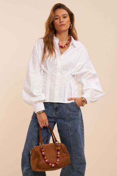 Blouse en popeline blanche &agrave; taille cintr&eacute;e
