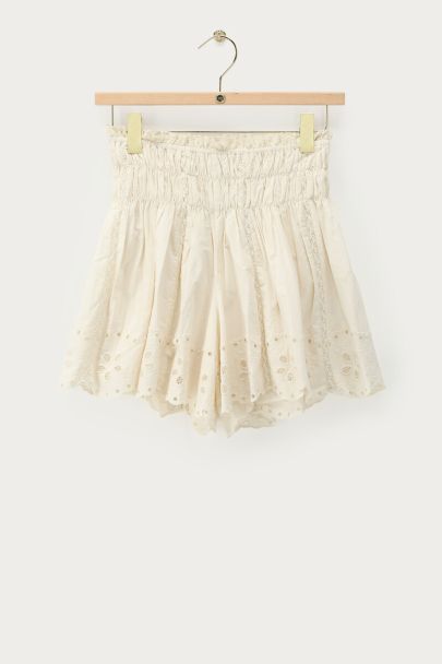 White poplin skort with embroidery
