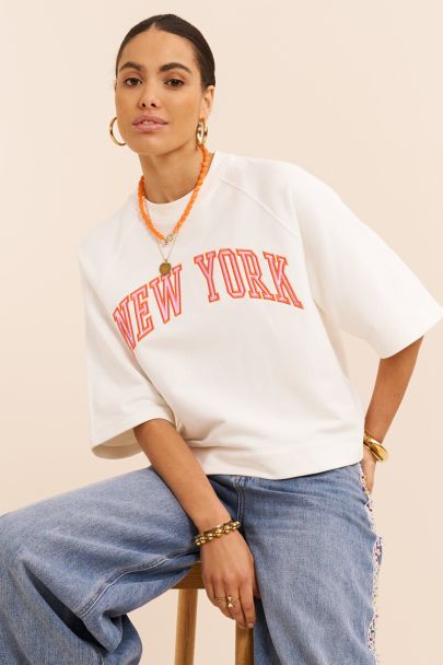 Witte sweater met korte mouwen "New York"