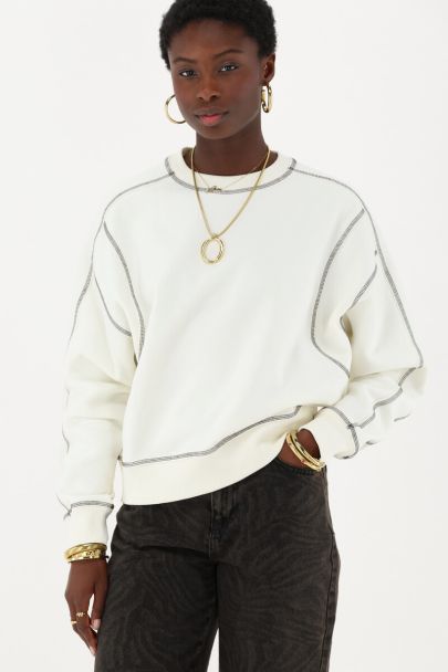 White sweatshirt with contrast stitching