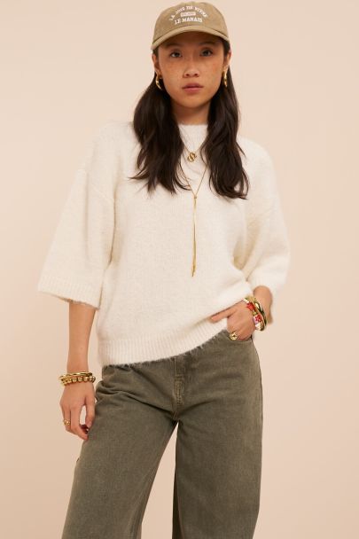 Pull blanc &agrave; manches courtes