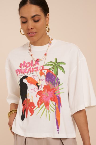 Weißes T-Shirt "Hola Paraiso" 