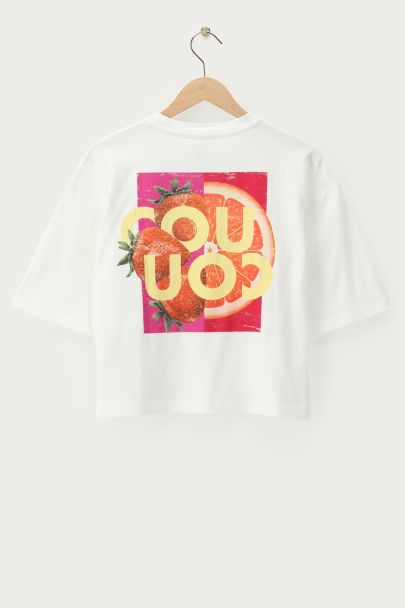 Weißes T-Shirt mit Obstmuster 'Coucou'