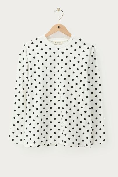 Weißes Langarmshirt mit Polka-Dots