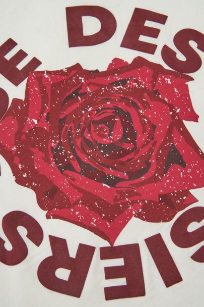 Wit T-shirt met roos "Rue des rosiers"