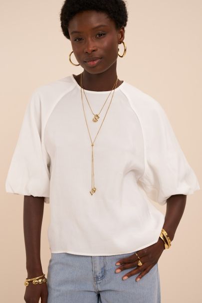 Witte top met ballonmouwen