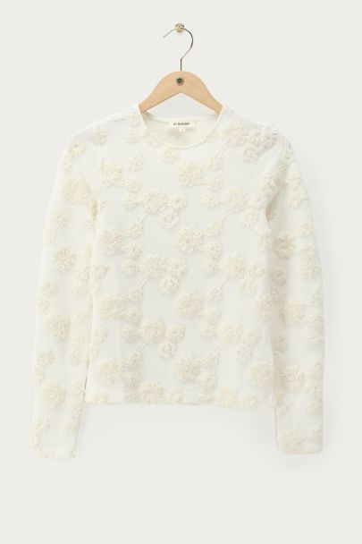 Weißes Langarmshirt mit Blumenstickerei