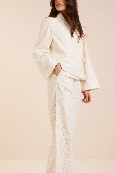 Witte wide leg pantalon met kant