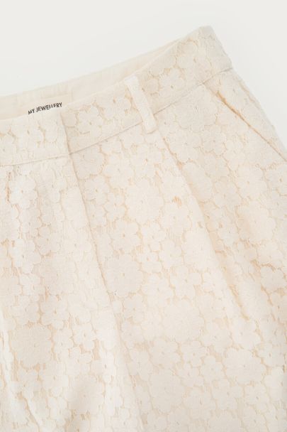 Witte wide leg pantalon met kant