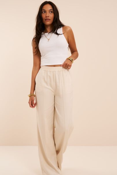 Pantalon large blanc avec coutures