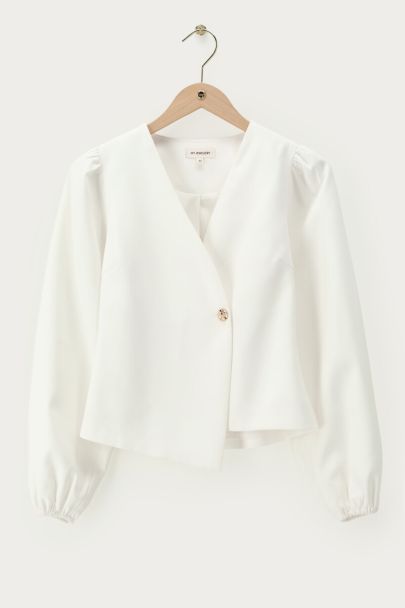 Weißes Oberteil mit Überlappung und langen Puffärmeln