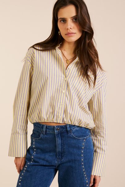 Geel gestreepte cropped blouse