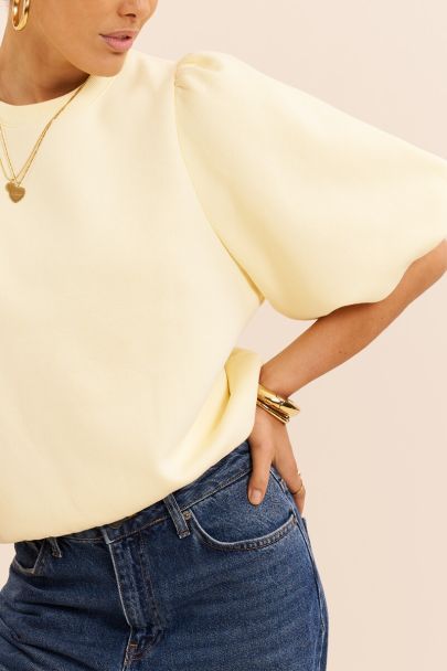 Gele sweat top met korte pofmouwen