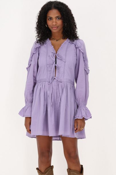 Paarse jurk met pintuck & strikjes