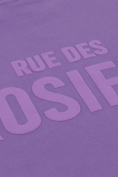Paars T-shirt met backprint 'Rue des Rosiers'