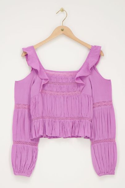 Lila Langarmshirt mit Bändern und Rüschen