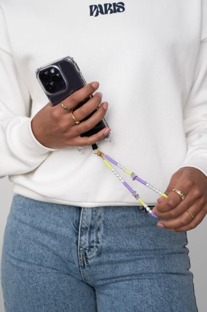 Paars telefoonkoord met imitatieparels 