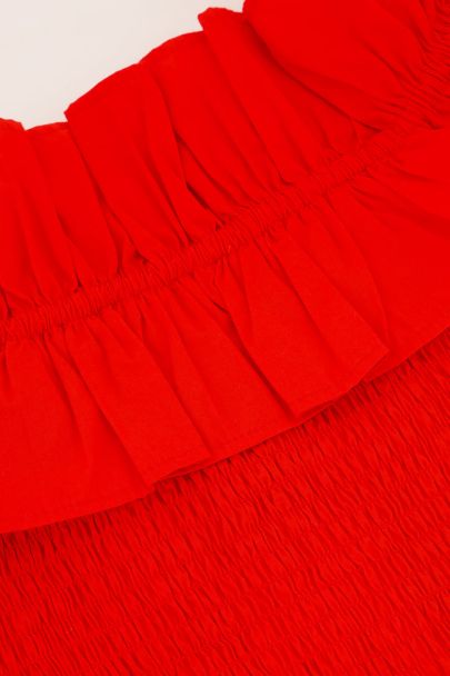 Robe longue rouge à volants