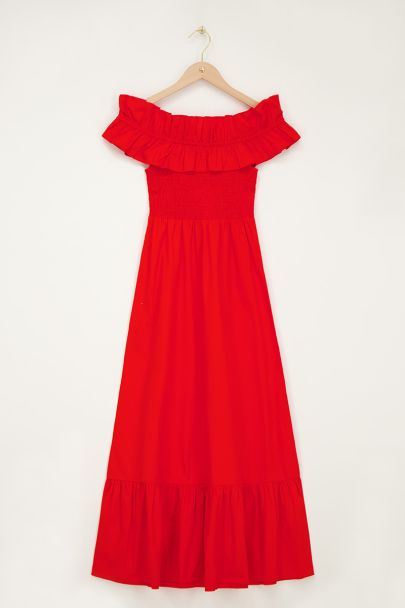 Robe longue rouge à volants