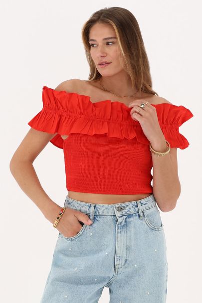 Rotes gesmoktes Oberteil mit Rüschen