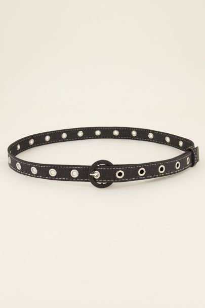 Denim riem met zilverkleurige details 