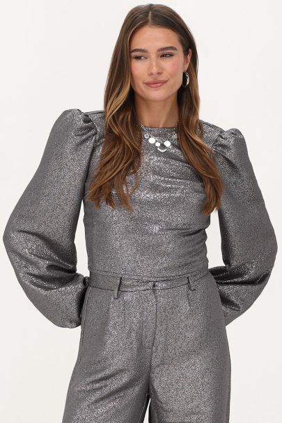 Zilverkleurige lurex top met strik