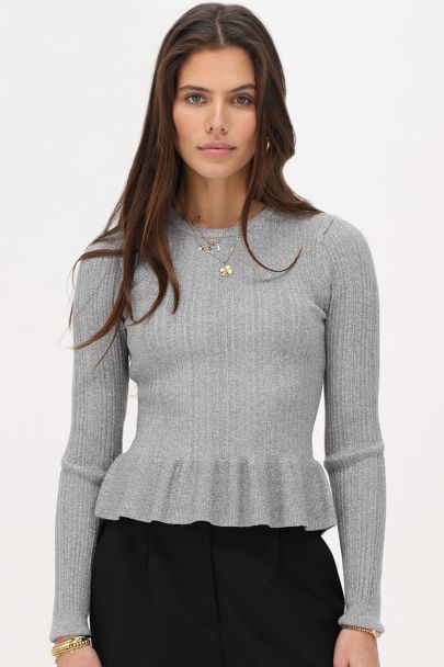 Top peplum couleur argentée avec lurex