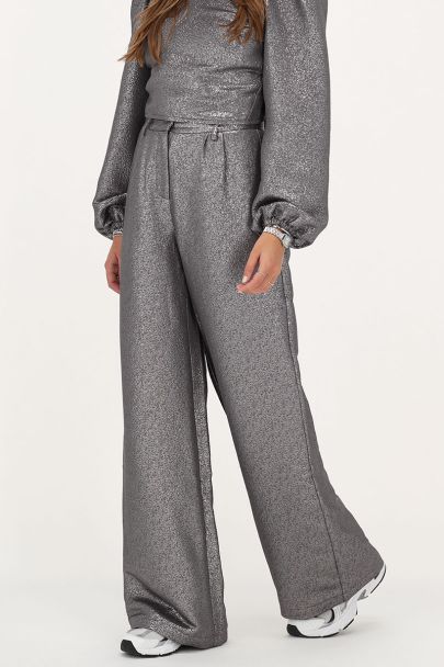 Silberfarbene Hose mit weitem Bein und Lurex