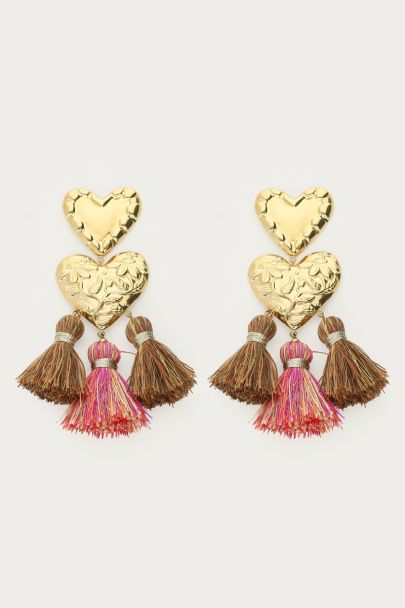 Boucles d&rsquo;oreilles pendantes Sunrocks c&oelig;urs et pompons