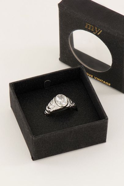 Chevalière vintage à cristal transparent