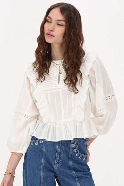 Chemisier blanc avec plis et volants