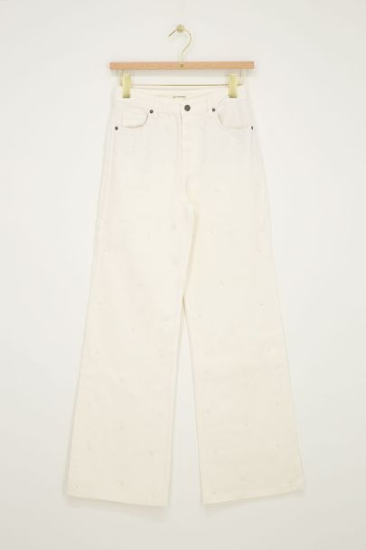 Jean en denim blanc avec perles fantaisie