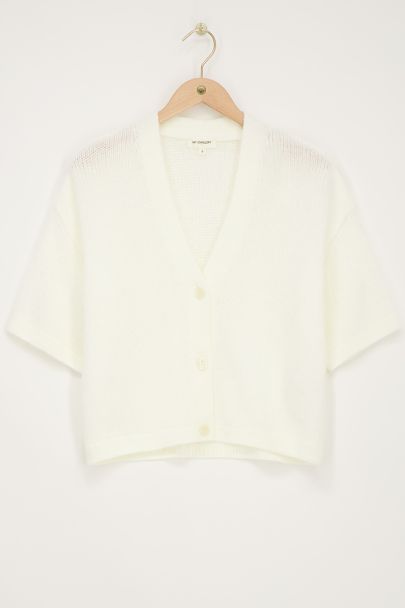 Weiße Strickjacke mit kurzen Ärmeln