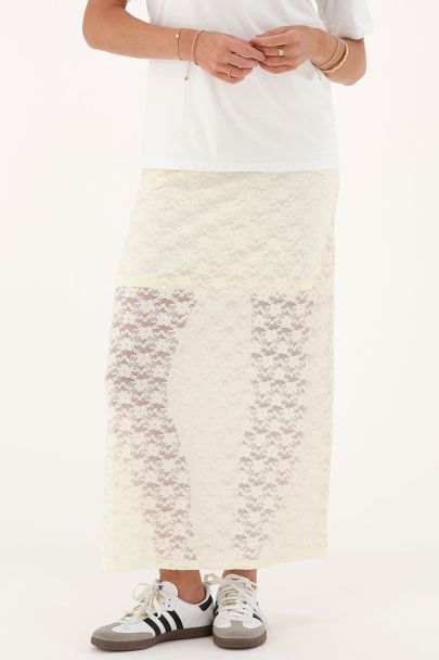Crème kanten midi rok