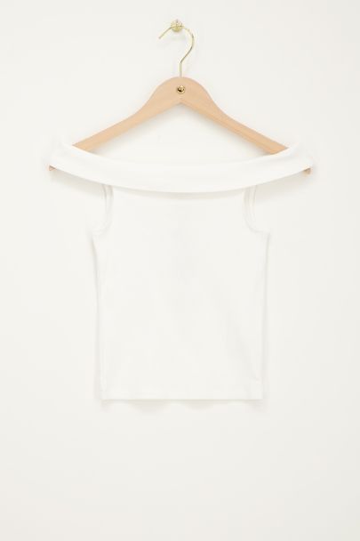 Top côtelé blanc à épaules dénudées 