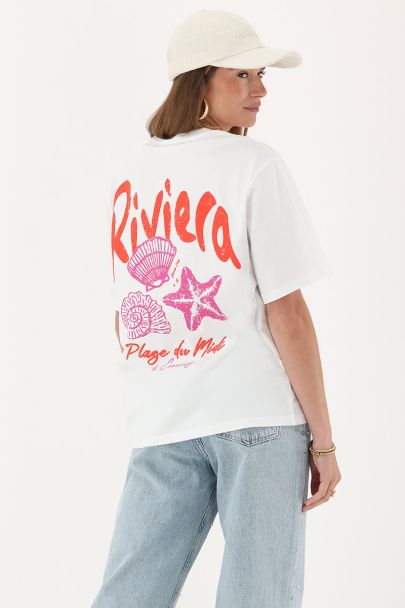 Wit T-shirt met oranje "Riviéra"