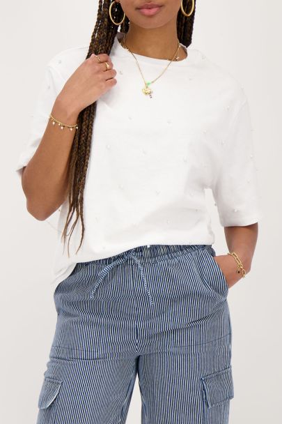 Wit T-shirt met imitatieparels