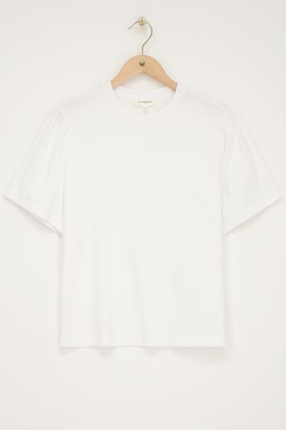 T-shirt blanc à manches plissées